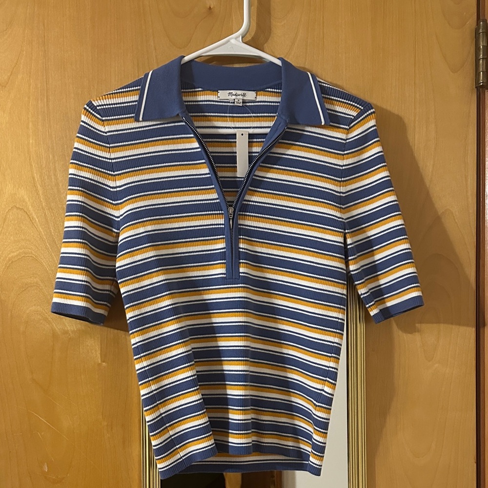 Madewell Blue and Yellow Striped Polo Top